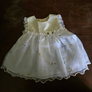 Bryan Baby Girls Floral Embroidered Organza Special Occasion Dress Cream 6-9M